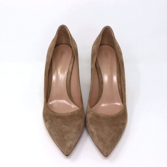 Gianvito Rossi 38.5 Suede Heels Piper Pump Camel Tan Brown - Picture 9 of 14
